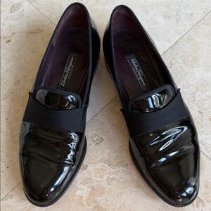 Salvatore Ferragamo Black Patent Leather Slip-On Loafers